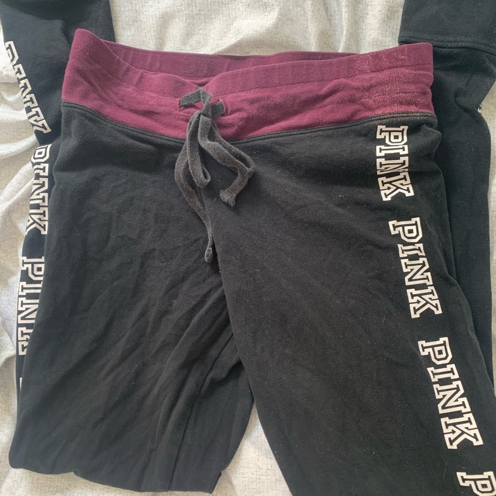 cotton PINK leggings with maroon waist band